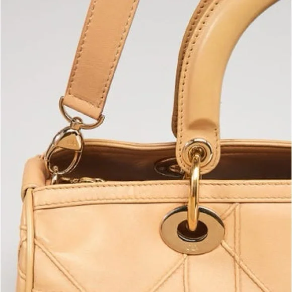 CHRISTIAN DIOR Beige Cannage Quilted Lambskin Leather Granville Polochon Bag - Picture 6 of 16